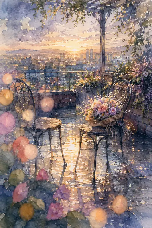 Two Empty Chairs Hold the City's Sunrise