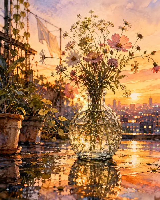 Wildflowers Catch the Last Sun in a Glass Moon
