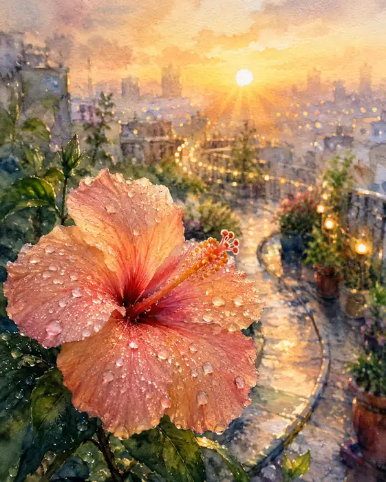 The Hibiscus Wears the City's Golden Rain