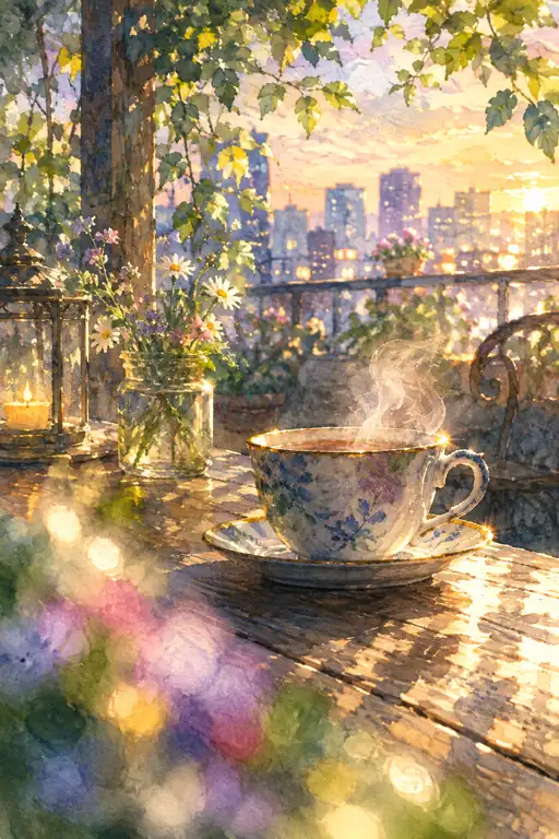 Morning Tea Steams beside the Waking City