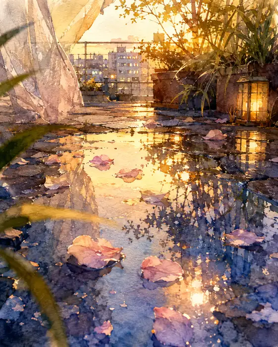 Petals Sail across the Rooftop's Second Sunset