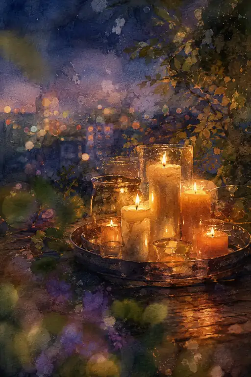 Six Candles Gather the City's Blue Hour