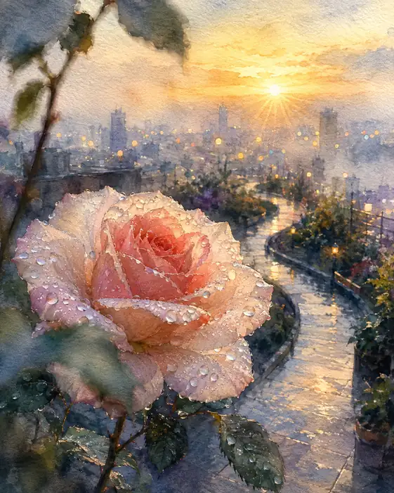 A Rose Drinks the Dawn from Every Raindrop