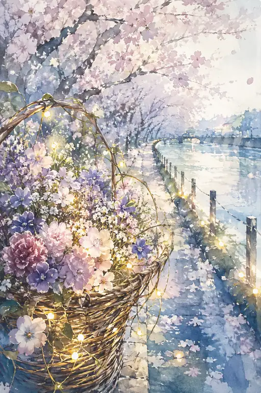 A Basket Carries Spring along the River of Blossoms