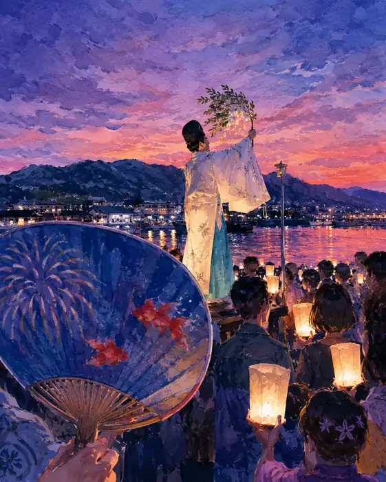 Prayers and Lanterns by the Twilight Harbor