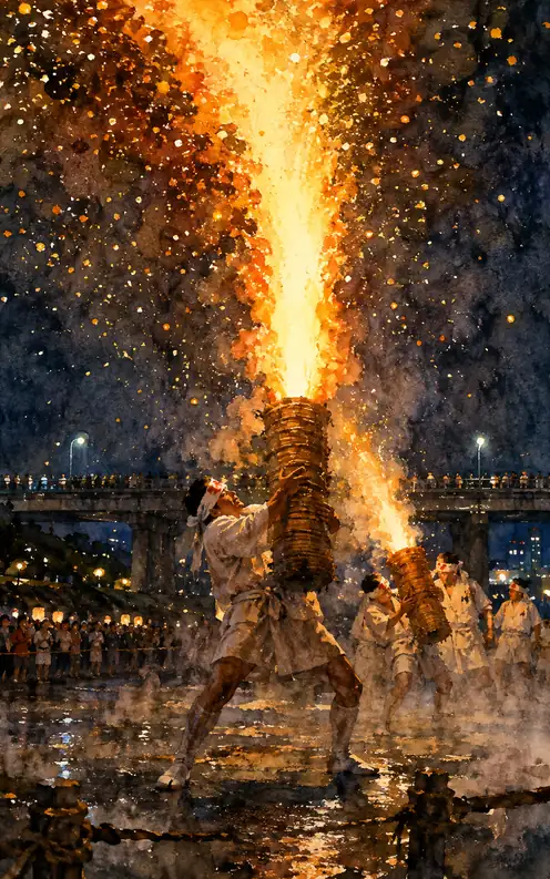 Pillars of Fire and White-Clad Braves Below the Bridge