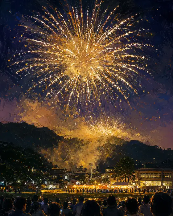 Sparkle of the Great Blossom Over the Mountain Town