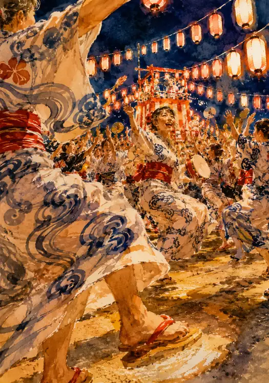 Dynamic Swirls and Smiling Dancers Under the Tower Lights