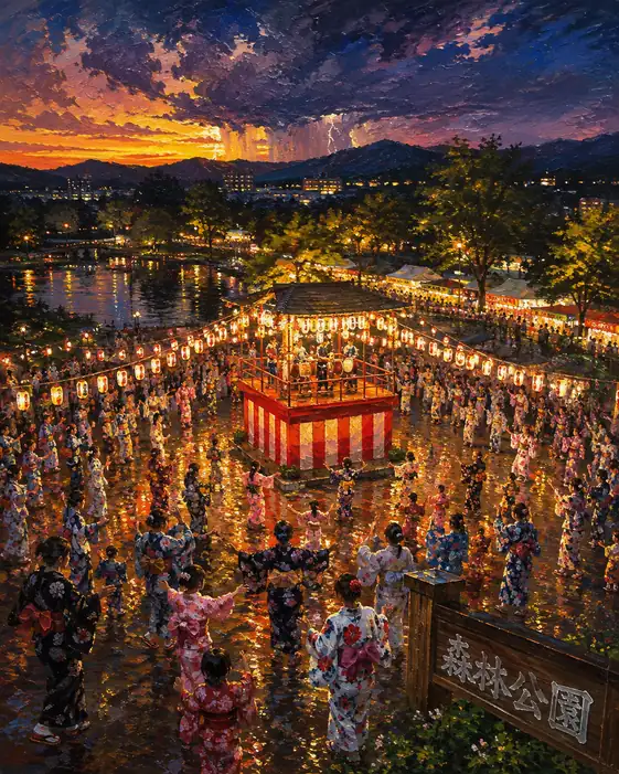 Great Bon Dance Ring in the Twilight of Shinrin Park