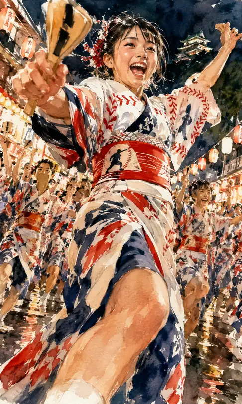Resonating Naruko and Vibrant Yosakoi Smiles Before the Castle