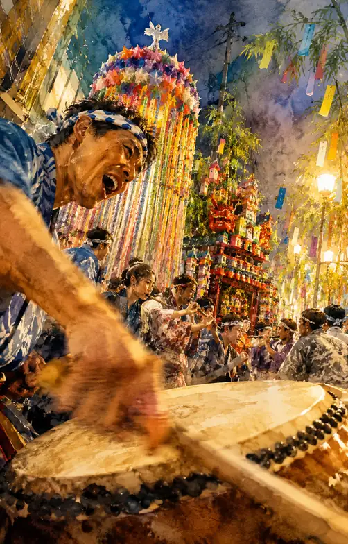 Tanabata Streamers and the Energy of Beating Taiko