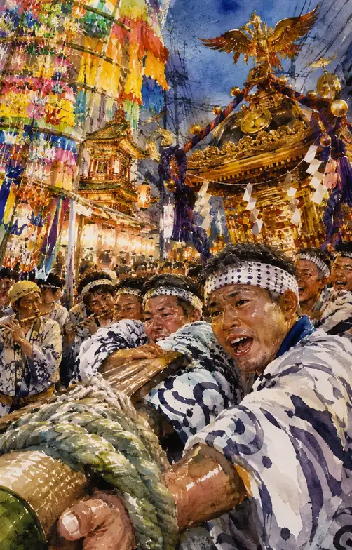 Golden Phoenix Shrine and Men's Cries Resonating in Tanabata Streamers