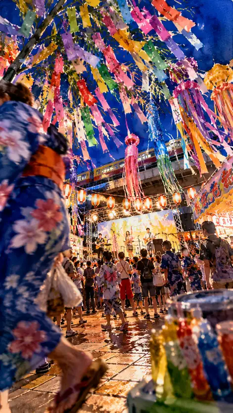 Tanabata Streamers and Audience at the Elevated Stage Live