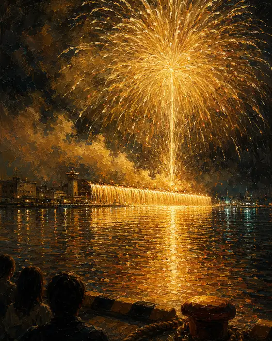 Port Niagara and Grand Golden Fireworks Dyeing the Night Sky
