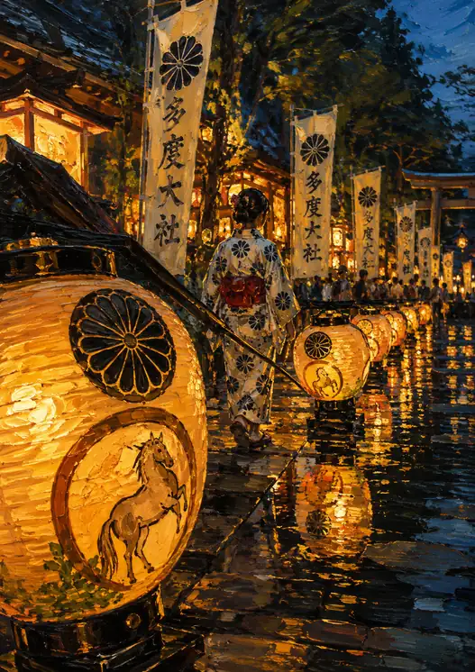 Chrysanthemum Yukata Walking the Rain-Washed Path of Tado Shrine