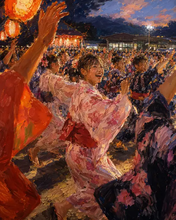 Pink Yukata Smile and Bon Dance Ring in the Twilight Square