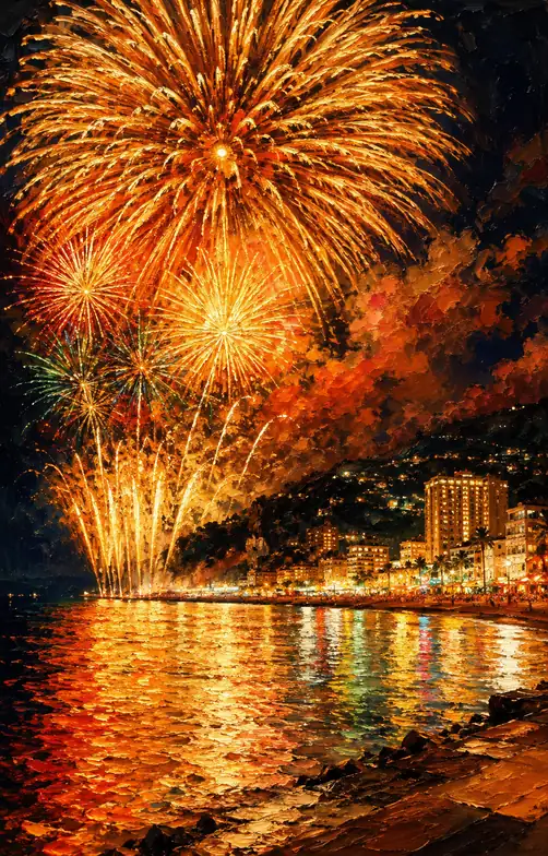 Grand Kamuro Fireworks Dyeing the Coastal Resort Night Gold
