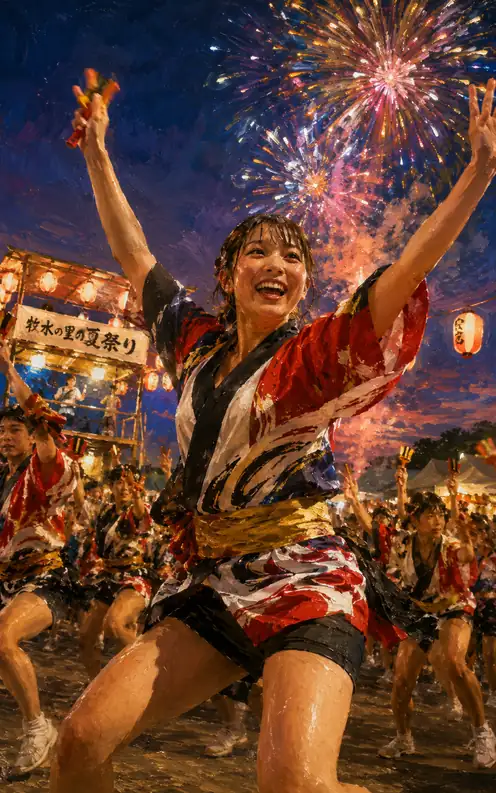Beating Naruko and a Dancer's Radiance at Bokusui Country Summer Festival