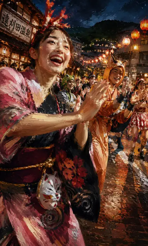Fox Mask and Costumed Hand-Clapping Dance in Togatta Onsen