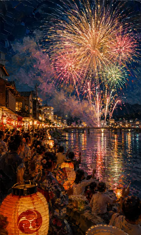 Lantern Warmth and Riverbed Sky Blossoms