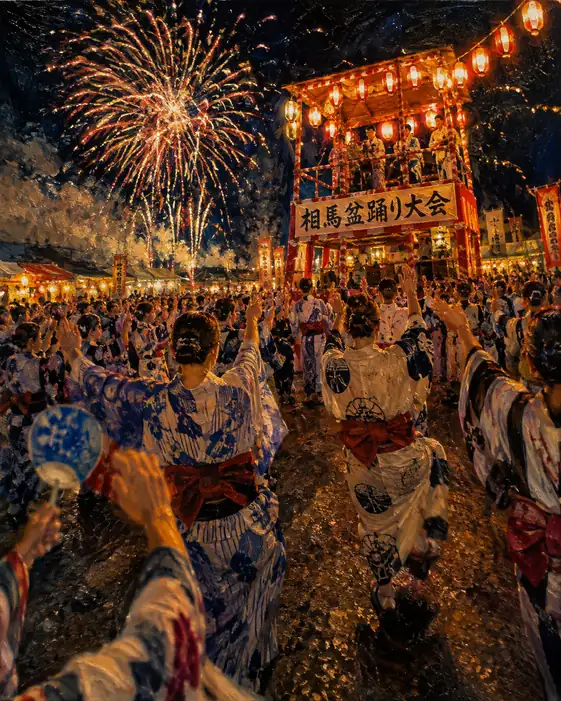 Indigo Yukata Dancing in Festive Rhythm