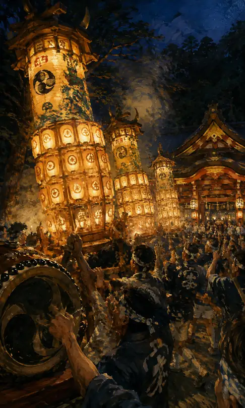 Sacred Tower Lights Illuminating the Shrine