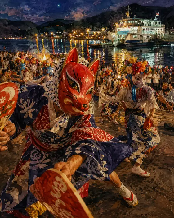Masquerade of Fox Dancers at the Harbor