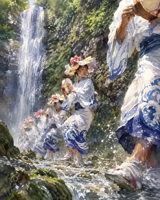 Melody of Wave Robes Crossing the Pure Spray