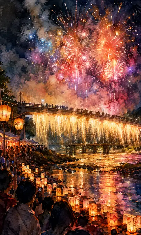 Golden Waterfall Cascading from the Bridge