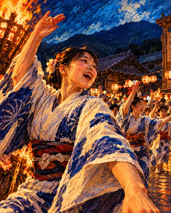Joyous Dancer Blossoming by the Bonfire