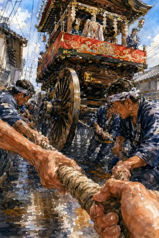 Creaking Great Wheel and Men Gripping the Rope