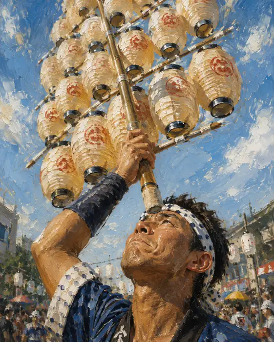 Feat of the Kanto Lantern Tower Balanced on the Forehead
