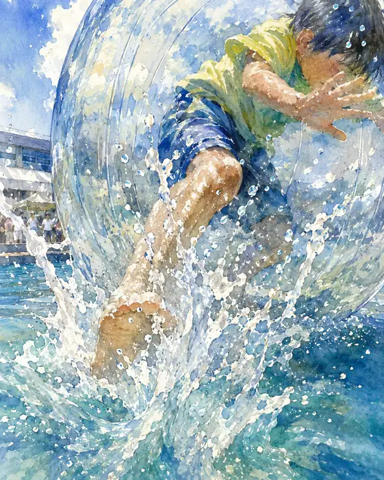 Summer Leap Dancing in the Dome of Water Spray