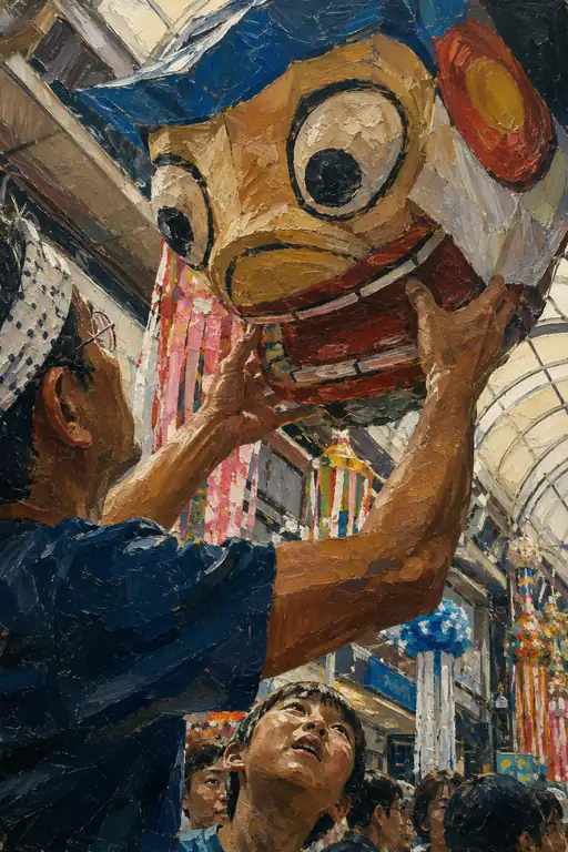 Giant Charming Face Raised Beneath the Tanabata Roof
