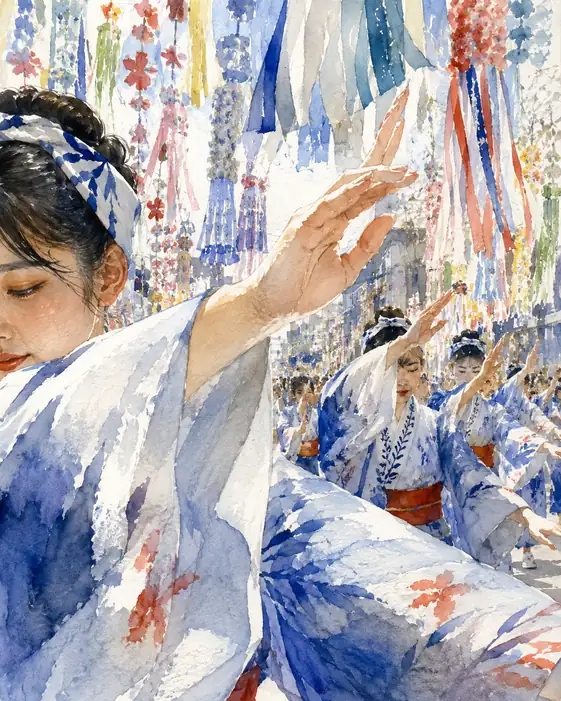Fingertips and Indigo Sleeves Unfolding in the Tanabata Breeze