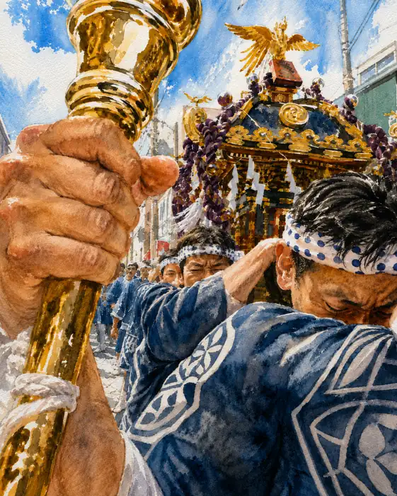 Fist Gripping the Golden Fitting and the Phoenix Procession
