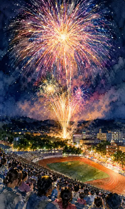 Golden Sparks Raining Down upon the Stadium