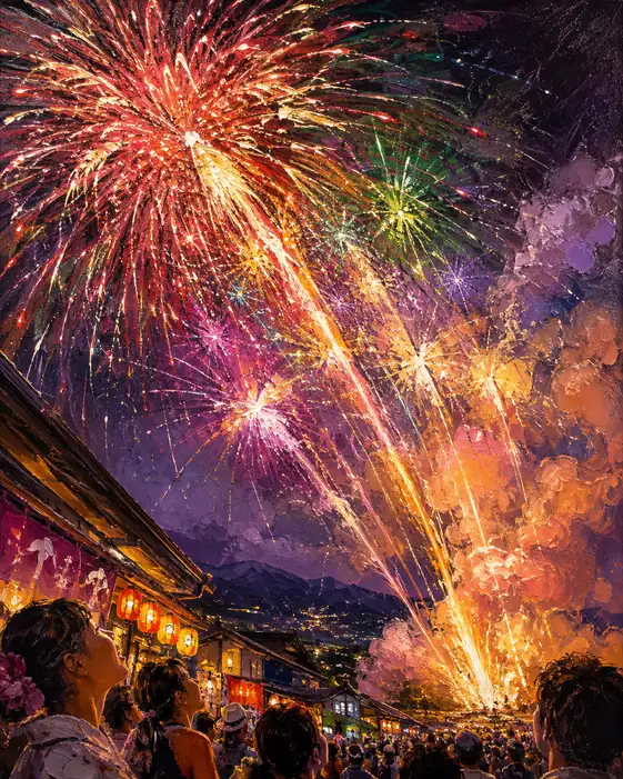 Giant Bloom Gazed from the Eaves and the Rising Flame-Smoke