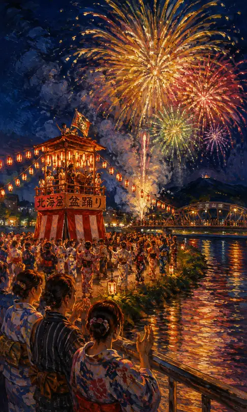 Hokkai Bon Song Resounding in the River Breeze by Mikasayama Bridge
