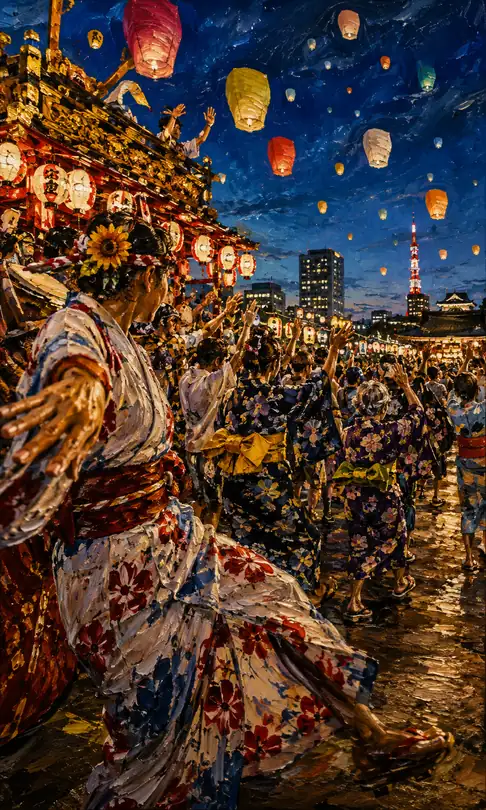 Sunflower Hairpin and Sky Lanterns Released into the Night Sky