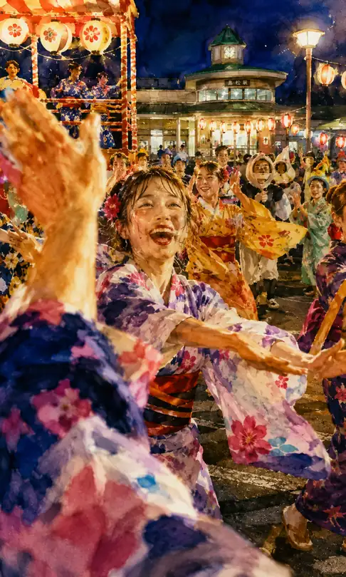 Exchanged Gestures and Flowered Robes Before the Clock Tower Station
