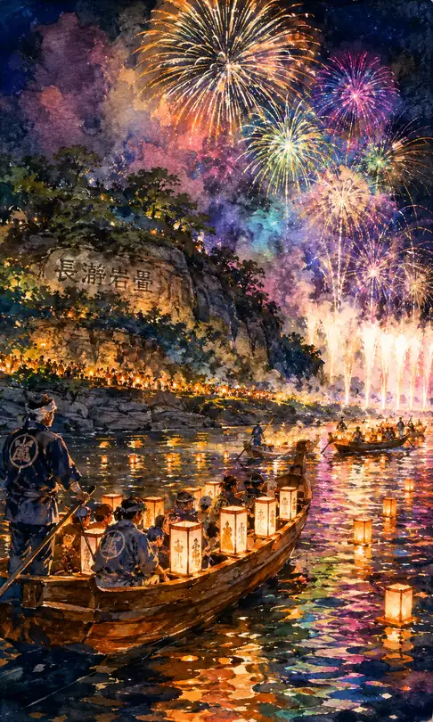 Lantern Boats Illuminating the Nagatoro Rock Formations and a Night of Cascading Light
