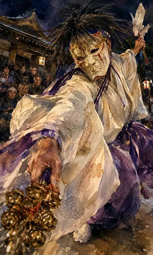 Thrusting the Golden Bell and Divine Mask Approaching the Night Shrine