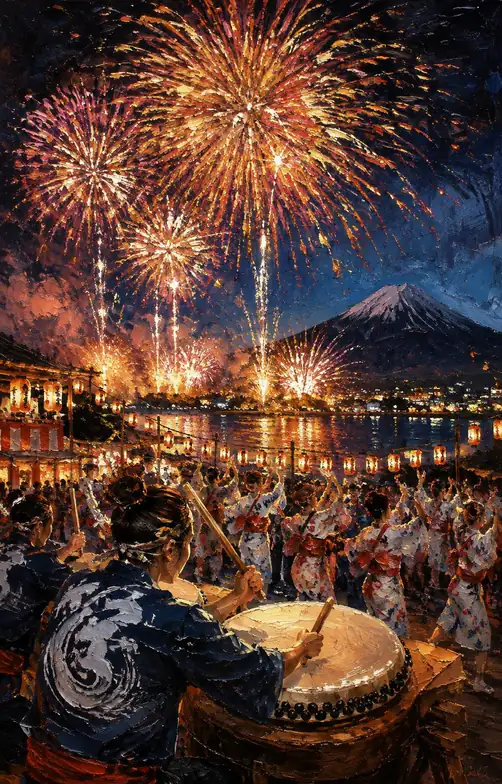 Taiko and Circle Dances Echoing on the Lakeside Gazing at Mount Fuji