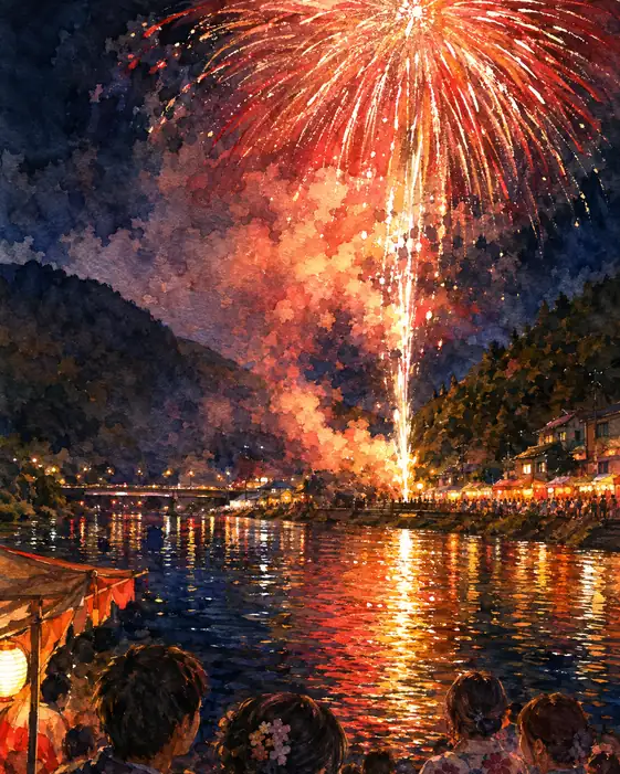 A Single Pillar of Fire Illuminating the Valley Stream and Crimson Blooms