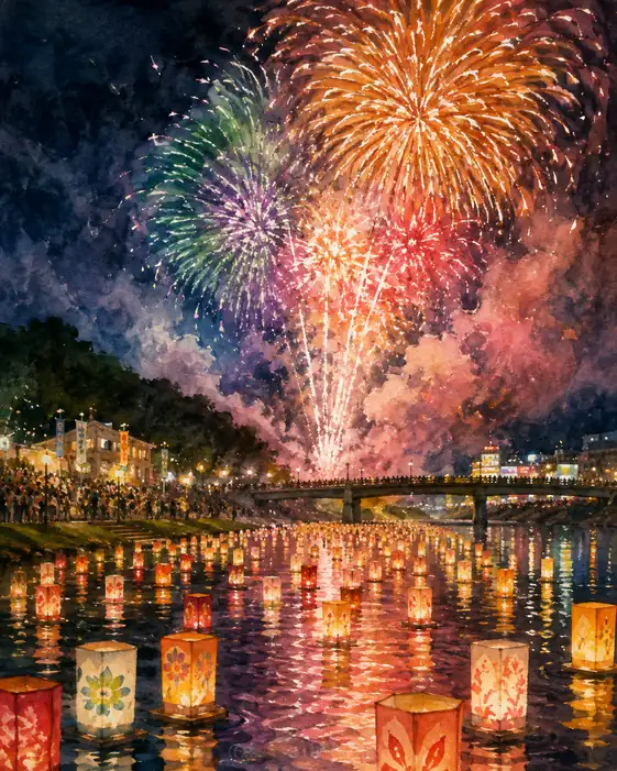 Floral Floating Lanterns and Great Blooms Blossoming Beyond the Bridge