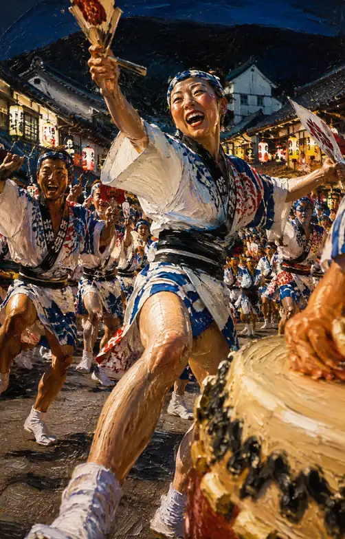 Footsteps Stepping to the Taiko and Smiles Bursting into the Night Streets