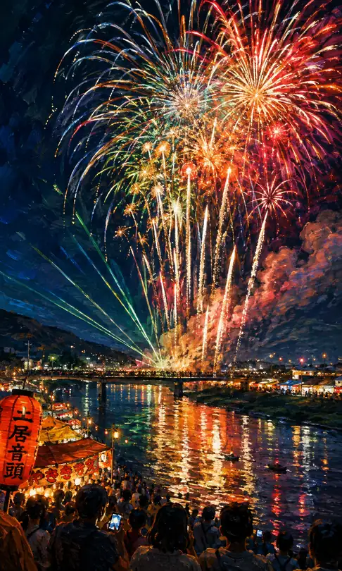 Red Lanterns of Doi Ondo and Blooms of Light Reflecting on the River