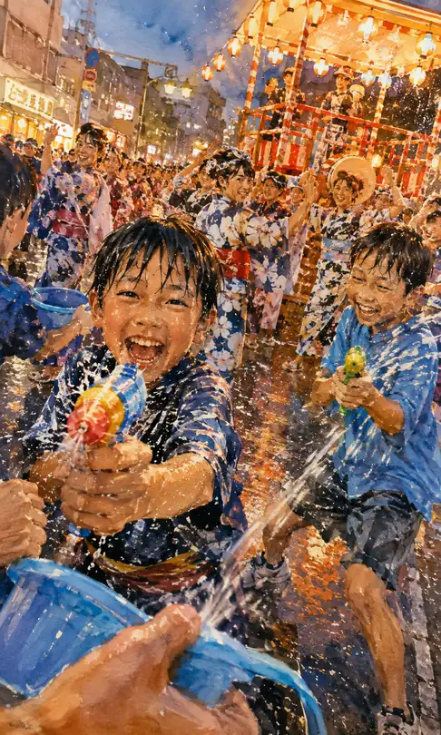 水しぶきにきらめく無邪気な夏の日の光