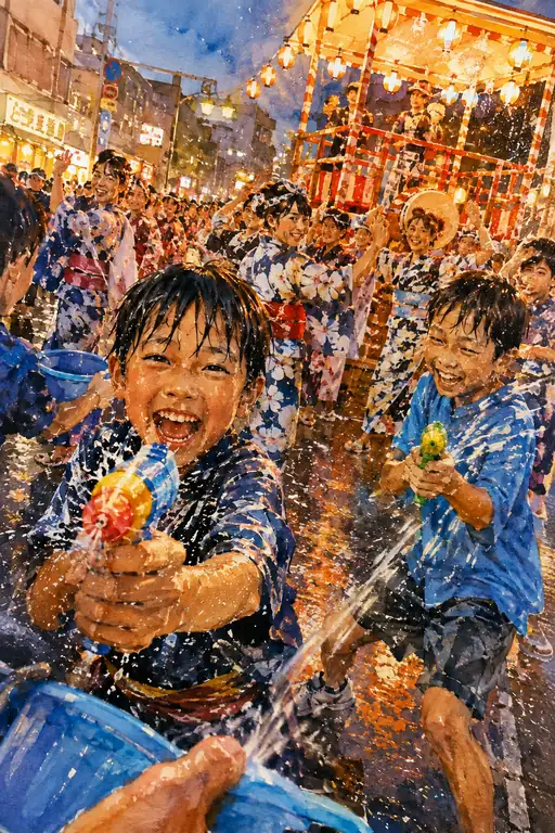 弾ける笑顔と夏の水しぶき